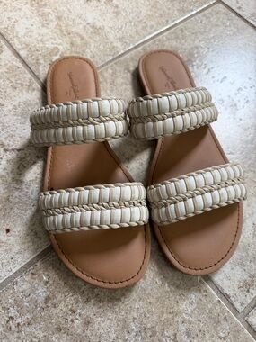 Universal Thread Cream Braided Double-Strap Slide Sandals